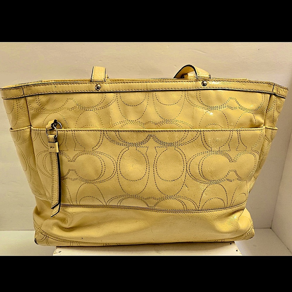 Coach Mustard Yellow Embossed Poly leather Tote,  with lots of life, discounted - Picture 13 of 16